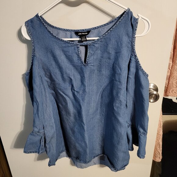 JOE FRESH DENIM COLD SHOULDER TOP SZ L - Picture 1 of 5